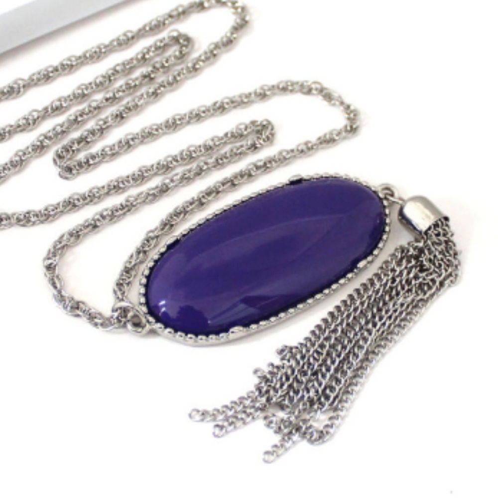 NWT Long Statement Oval/Tassel Necklace, Purple
